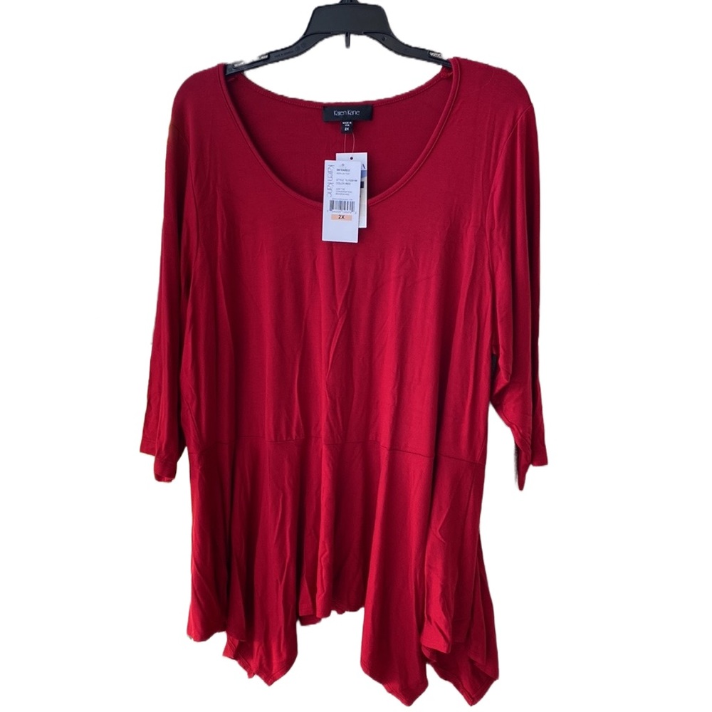 NWT ♥️ Karen Kane Long Red Soft Silky Knit Scoop Neck Peplum Top/Tunic, Plus 2X
